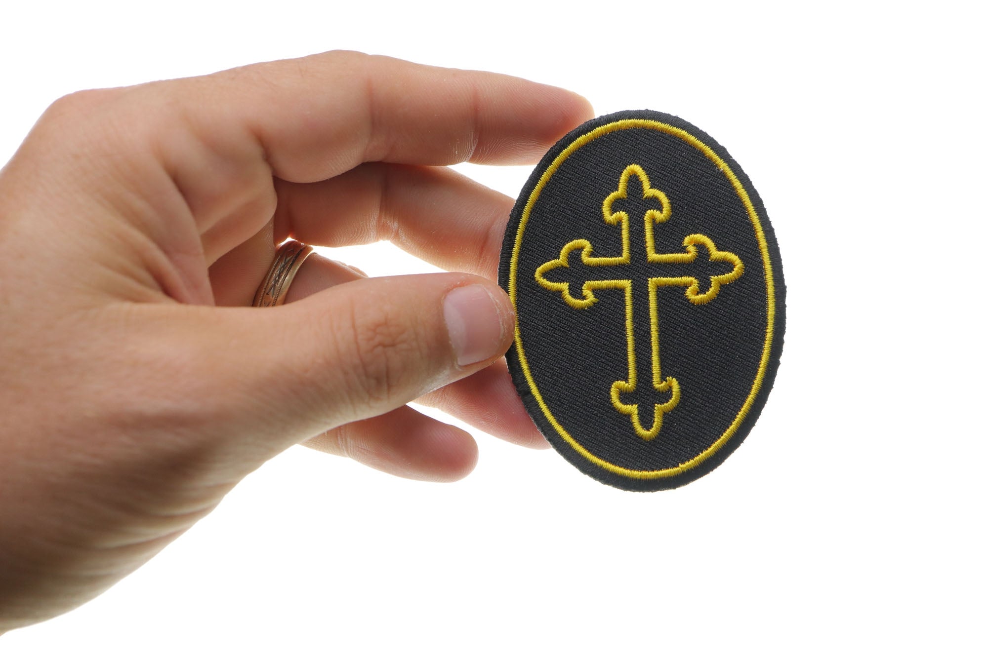 Christian Cross Oval Patch - Faith-Inspired Design with an Oval Twist  ( 3 x 3 inches )